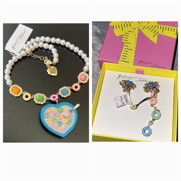 Betsey Johnson Cereal And Milk  Necklace and Earring Set Ei - Picture 1 of 3